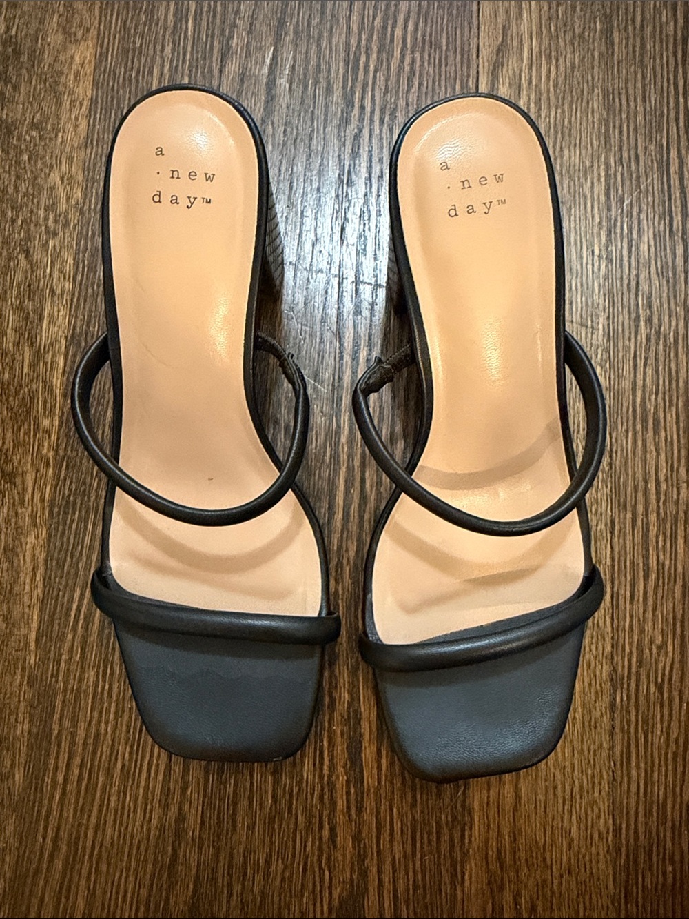 a new day Black Double-Strap Square-Toe Mule Heels